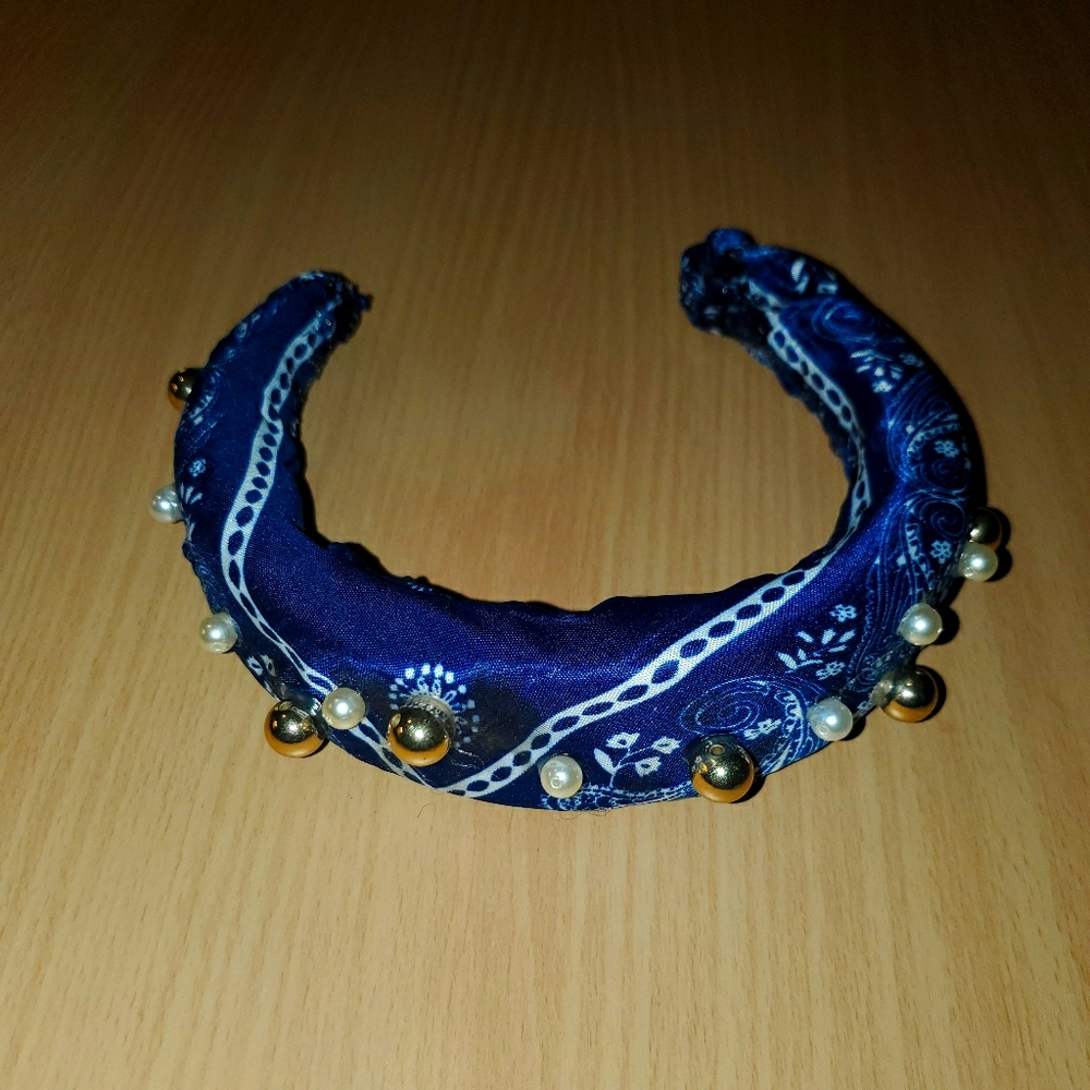 Pearled out blue bandana bandeau